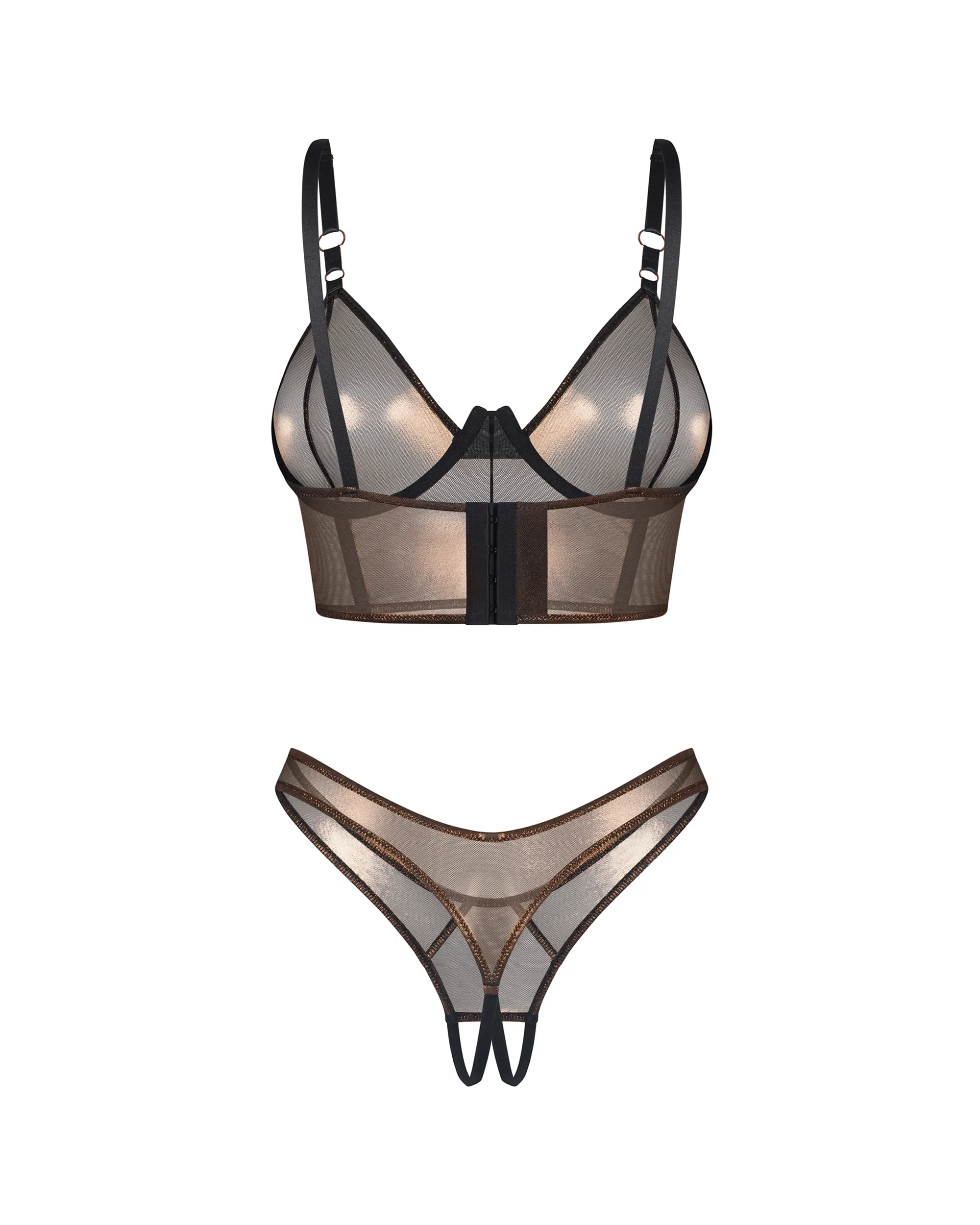 Комплект obsessive Soranna top i stringi otwarte złoty 2XL/3XL